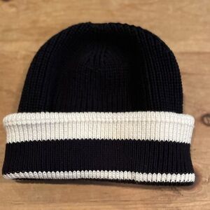 Zara Classic Blue white striped knit beanie nautical preppy casual M